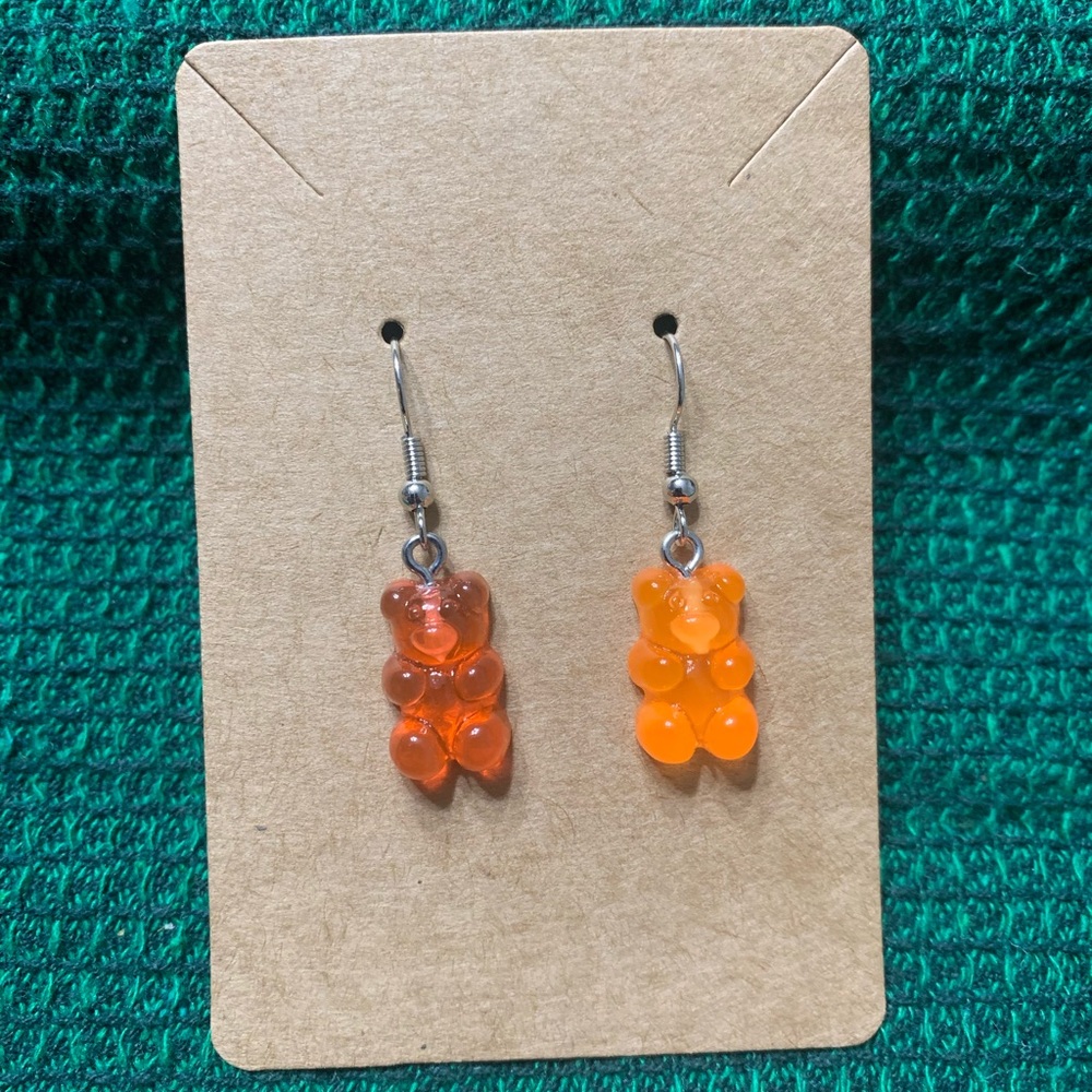 Red and orange gummy bear earrings